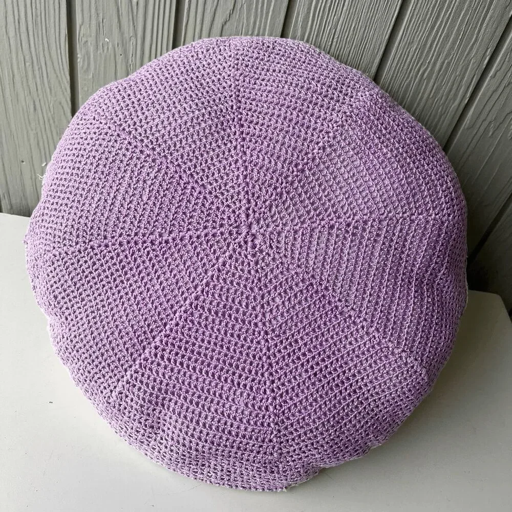 VTG Hand-Crocheted Round Pillow | Lavender & White Pinwheel Pattern | Refreshed